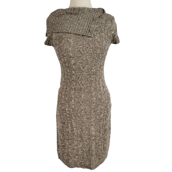 Calvin Klein Brown Cableknit Cowl Neck Sweater Dress - Picture 1 of 7